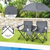 Tangkula Portable Double Camping Chair, Folding Picnic Loveseat W/ Removable Adjustable Umbrella, Carrying Bag, Cooler Bag, Side Pocket & Cupholder Red/Gray/Black/Turquoise - 3 of 4