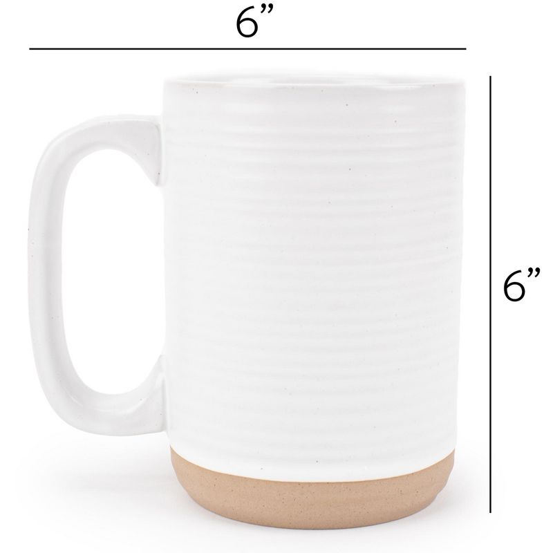 Elanze Designs Tall Ribbed Raw Clay Bottom White 16 ounce Ceramic Coffee Mugs Set of 4, 4 of 6