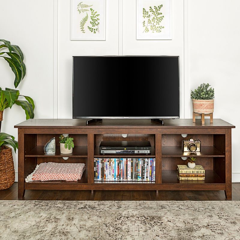 Transitional 6 Cubby Wood Open Storage Wood TV Stand for TVs up to 80"- Saracina Home, 1 of 17