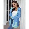 Whizmax Women Overized Open Front Knitted Long Sleeve Button Down Chunky Colorblock Outwear Cardigan with Pocket Lack Blue S - 3 of 4