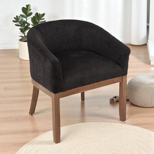 Mshliw Set of 1 Barrel Dining Chair with Arms, Upholstered Linen Accent Chair, Natural Rubberwood Frame, Kitchen & Living Room, Single - 1 of 4