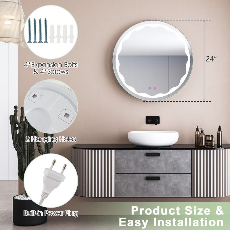 Costway 24'' Dimmable Bathroom Wall Mirror Makeup Mirror with  3-Color LED Lights&Anti-Fog, 3 of 11