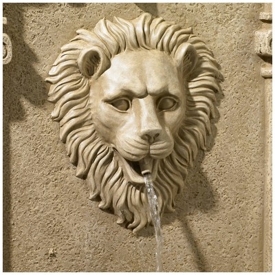 Sandstone Lion Face Outdoor Wall Water Fountain with Ionic Columns