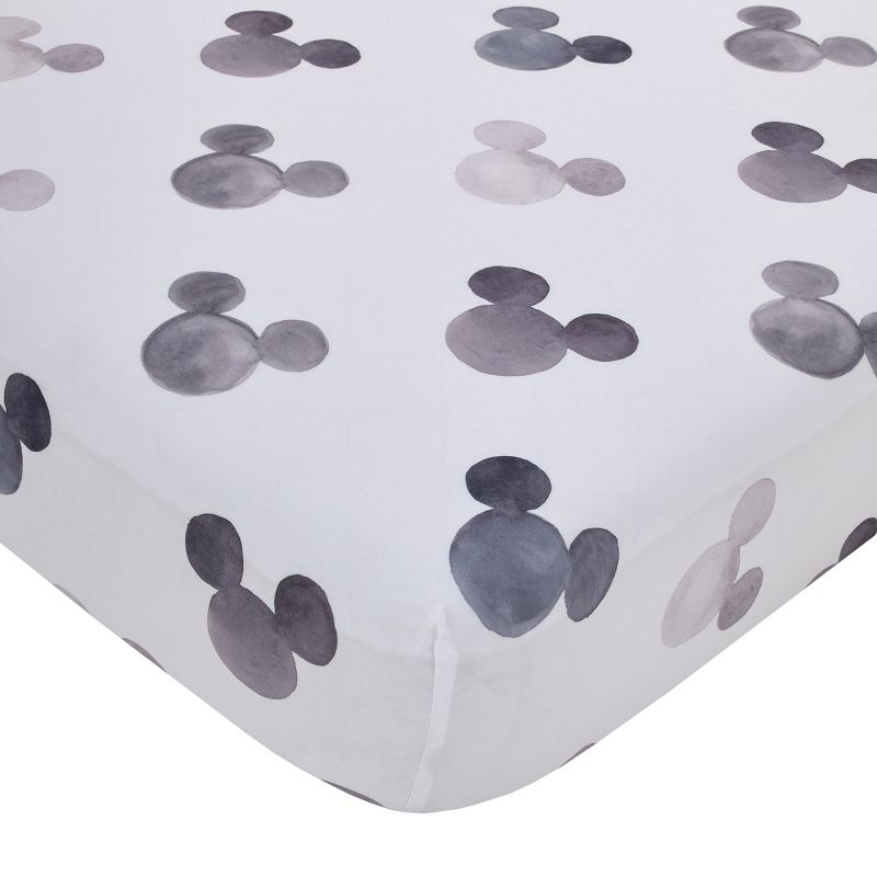 Disney Mickey Mouse - Black, White and Gray Watercolor Mickey Ears Nursery Fitted Crib Sheet, 1 of 6