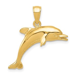Black Bow Jewelry 14k Yellow Gold 25mm 2D Jumping Dolphin Pendant - 1 of 4