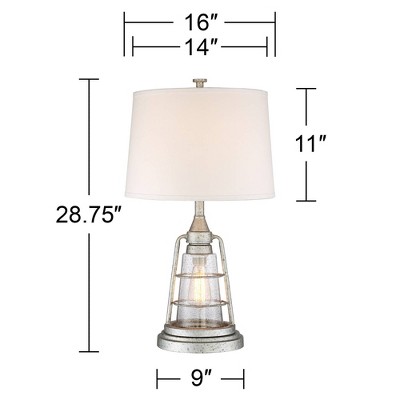 Silver Galvanized Metal Coastal Table Lamps with White Fabric Shade