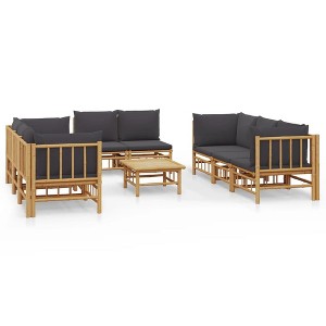 vidaXL 9 Piece Outdoor Lounge Set with Cushions - Bamboo Patio Furniture with Modular Design - Dark Gray - Natural Oil Finish - 1 of 4