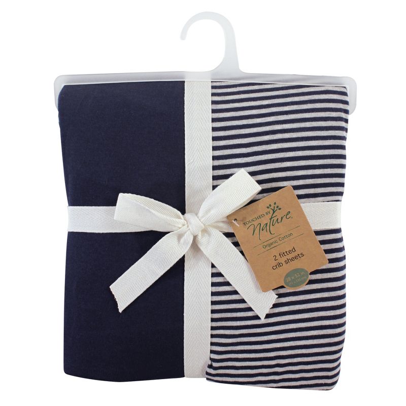 Touched by Nature Baby Organic Cotton Crib Sheet, Navy Heather Gray, One Size, 2 of 3
