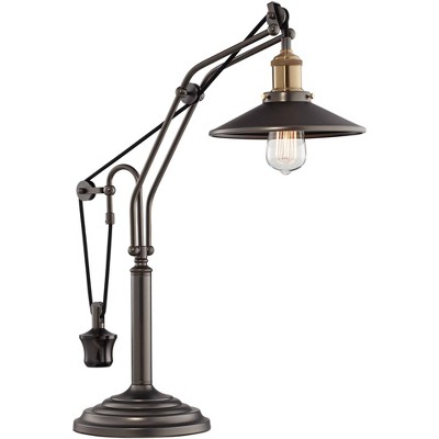 Franklin Iron Works Industrial Desk Lamp 24" High Oiled Rubbed Bronze Metal Shade Edison Bulb for Office Table