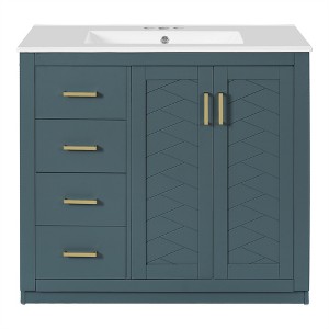 Tramull Bathroom Vanity with Ceramic Sink, Solid Wood Frame Storage Cabinet, Freestanding Vanity Set - 1 of 4