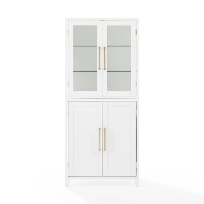 White and Gold Glass Door Curio Cabinet with Adjustable Shelves