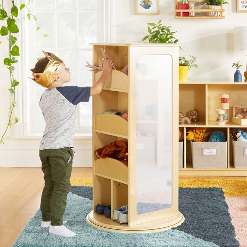 Guidecraft Rotating Dress Up Storage Center Natural Plywood Armoire Bedroom Costume Rack And Kids Clothes Organizer With Mirrors Target