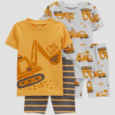 Image of Carter's Just One You®️ Toddler Boys' 4pc "I Dig Sleep" Construction Pajama Set - Gray/Yellow 18M