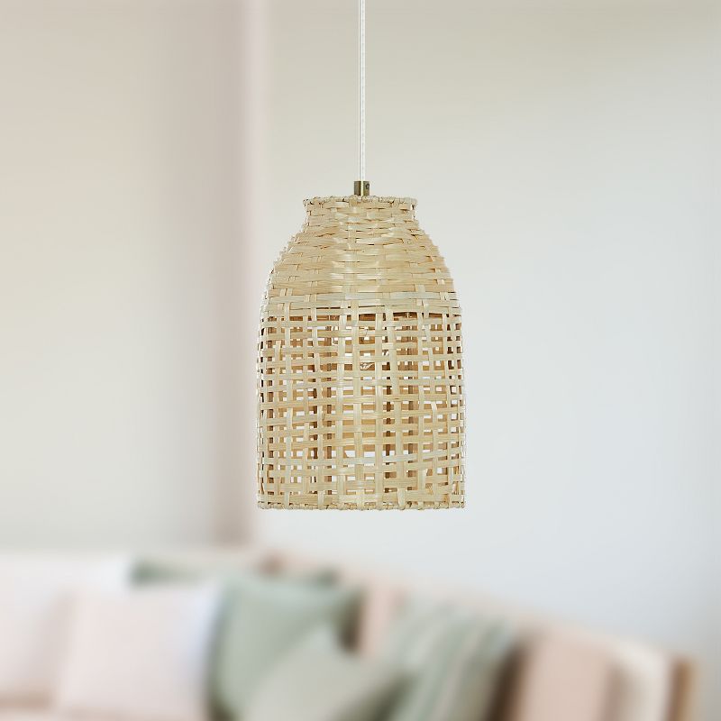 14&#34; Bobbie Brushed Gold Metal Pendant Light with Bamboo Shade - River of Goods, 3 of 10