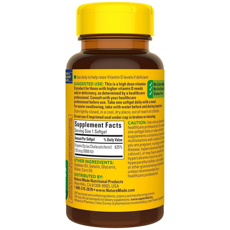 Nature Made Extra Strength Vitamin D3 5000 IU (125 mcg), Bone Health and Immune Support Softgels, 4 of 14