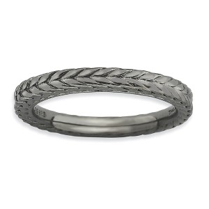 Black Bow Jewelry Stackable Black Plated Silver Domed Wheat Design Band - 1 of 4