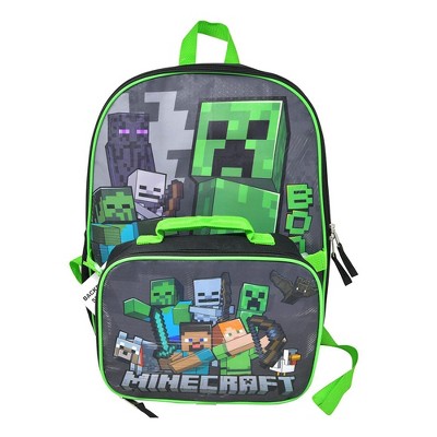 Upd Inc. Minecraft Creeper 16 Inch Kids Backpack With Lunch Bag