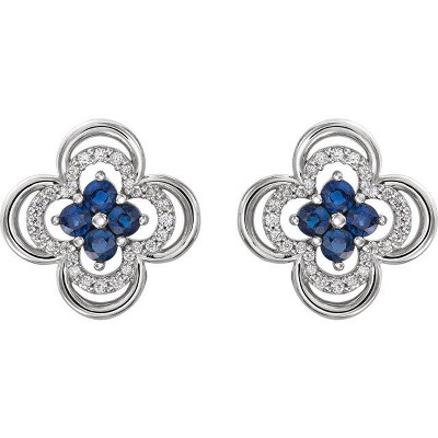 Pompeii3 .70CT Diamond & Blue Sapphire Clover Studs Earrings 14K White Gold