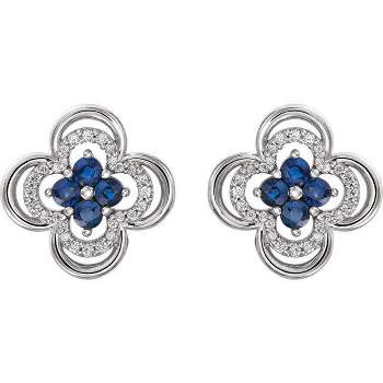 Pompeii3 .70CT Diamond & Blue Sapphire Clover Studs Earrings 14K White Gold