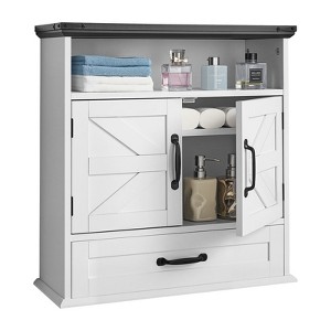 VEVOR Bathroom Wall Cabinet, 2 Doors & Adjustable Shelf, Over the Toilet Storage Medicine Cabinet Wall Mounted, with Drawer & Open Partition,White - 1 of 4