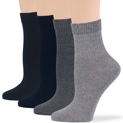 Women's Cotton Diabetic Quarter Solid Socks - 4 Pack - Shoe Size 5-9 Medium, 8-12 Large- | 7BIGSTARS KINGDOM