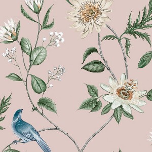 Nuit Blush Pink Floral Birds Paste the Wall Wallpaper - 1 of 4