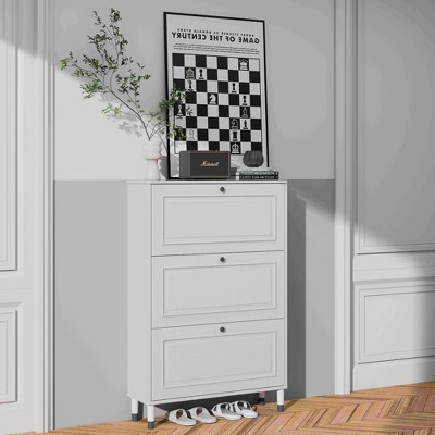 ORRD Narrow Shoe Cabinet with 3 Flip Drawers, Slim Freestanding Shoe Storage Organizer for Entryway with Legs, Large Capacity
