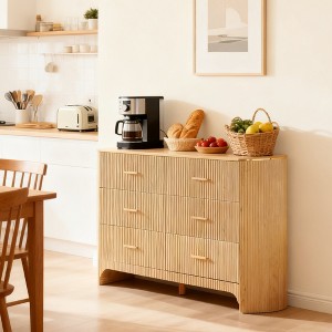 6 Drawer Dresser for Bedroom, 53.9" Wide Drawers with Gold Handles, Curved Profile, Wood Storage Dressers Organizer for Living Room - 1 of 4