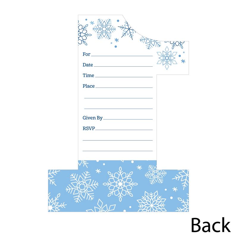 Big Dot of Happiness Blue Snowflakes 1st Birthday - Shaped Fill-In Invitations - Boy Winter ONEderland Party Invitation Cards with Envelopes Set of 12, 5 of 8