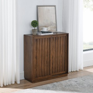 HDZNVF Mid Century Storage Cabinet with 2 Sliding Door and Solid Wood Decorative Strips, Walnut - 1 of 4