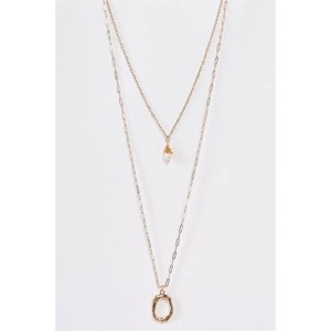 Slickblue Women's Necklace, Gold Double Link Chain with Circle Accent and Tear-Drop Pearl Charm, 17"-24" - 1 of 3