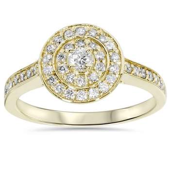 Pompeii3 1/2ct Diamond Double Halo Engagement Ring 10K Yellow Gold