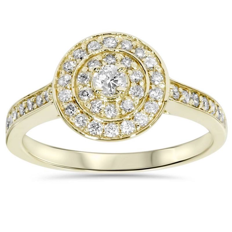 Pompeii3 1/2ct Diamond Double Halo Engagement Ring 10K Yellow Gold, 1 of 6