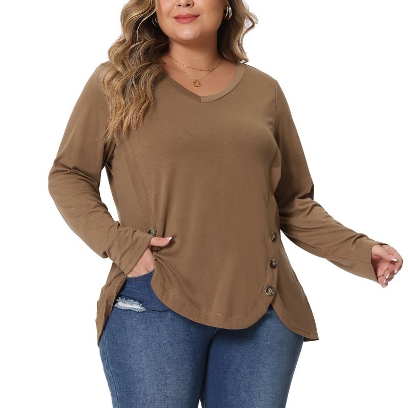 Agnes Orinda Women's Plus Size Long Sleeve V Neck Loose Casual Workout Fashion Buttons Tunic Blouse, 1 of 6