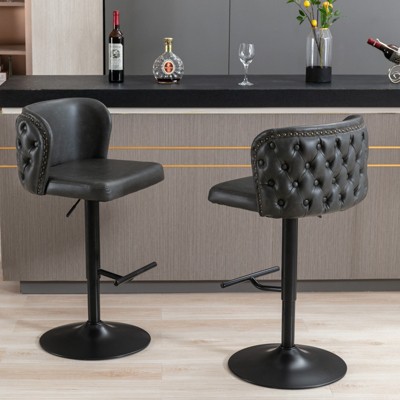 Swivel Barstools Adjusatble Seat Height, PU Upholstered Bar Stools with the whole Back Tufted, for Home Pub and Kitchen Island（Set of 2）