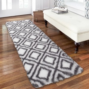 Modern Soft Fluffy Living Room Rugs with Geometric Pattern, Plush Non Slip Non Shedding Throw Carpet for Nursery Bedroom Payroom - 1 of 4