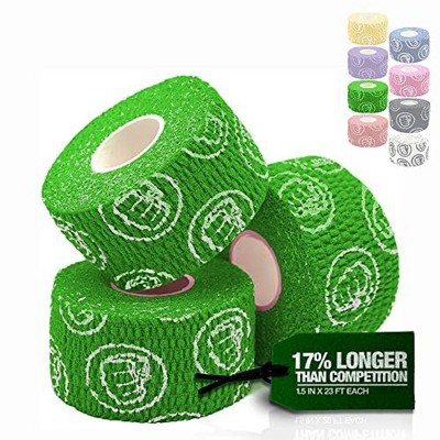 WOD Nation Bulk 3-Pack Weightlifting Hook Grip Tape, Comfortable & Stretchy Athletic Thumb Tape for Exercise (23ft Per Roll)- Green