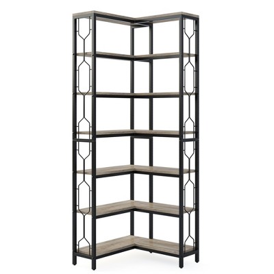 Lirago Gray Particle Board and Metal 7-Tier Corner Bookshelf 23.6x23.6x78.7 Inch Industrial Style Storage Rack