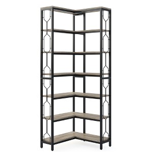 Lirago Gray Particle Board and Metal 7-Tier Corner Bookshelf 23.6x23.6x78.7 Inch Industrial Style Storage Rack - 1 of 4