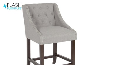 Black Tufted Leather Saddle Style Counter Stool with Walnut Frame