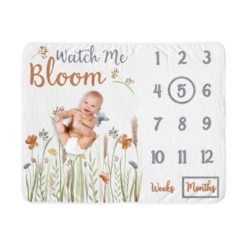Sweet Jojo Designs Girl Baby Milestone Blanket Watercolor Floral Garden Multicolor