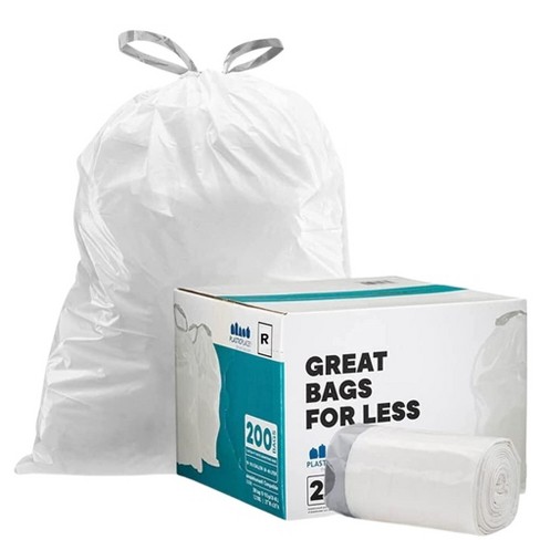 Simplehuman Code R Custom Fit Drawstring Trash Bags, 10 Liter / 2.6 Gallon,  White, 60 Count & Reviews