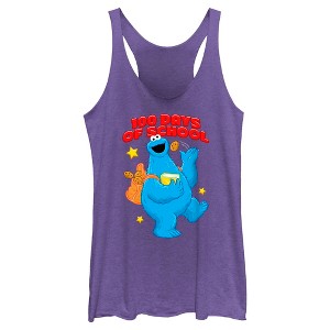 Women's Sesame Street Cookie Monster 100 Days of School Racerback Tank Top - 1 of 4