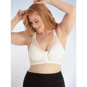 Leading Lady The Nora - Shimmer Support Back Lace Front-closure Bra In  White, Size: 40dd : Target