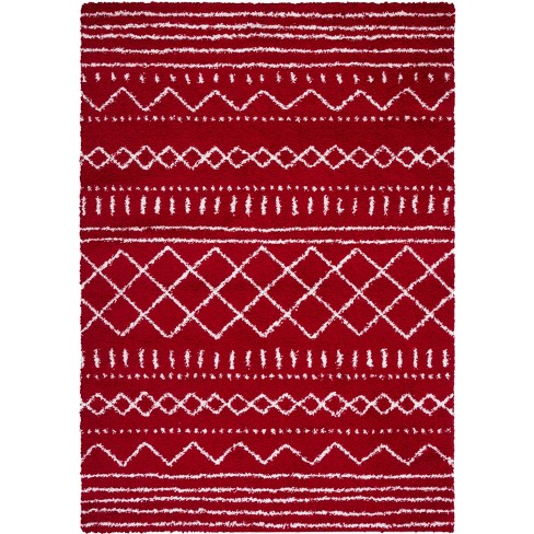 Arizona Shag Asg741 Power Loomed Area Rug - Red/ivory - 5'1