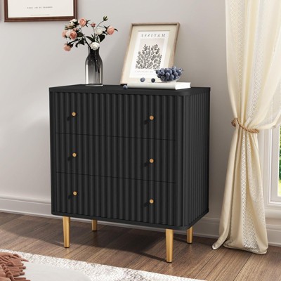 Hotraffy Modern 3 Drawer Dresser for Bedroom - Wood Storage Cabinet with Fluted Texture, Spacious Chest of Drawers Organizer for Closet,Hallway.