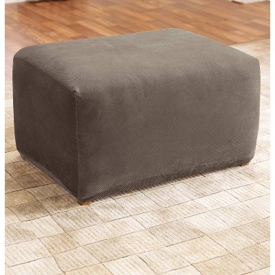 Stretch Pique Ottoman Slipcover Taupe - Sure Fit: Small Furniture Protector, Elastic-Fit Bottom