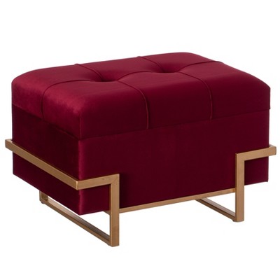 Fabulaxe Rectangle Velvet Storage Ottoman with Abstract Golden Legs | Sitting Bench for Living Room Home Decor with Unique Base Support