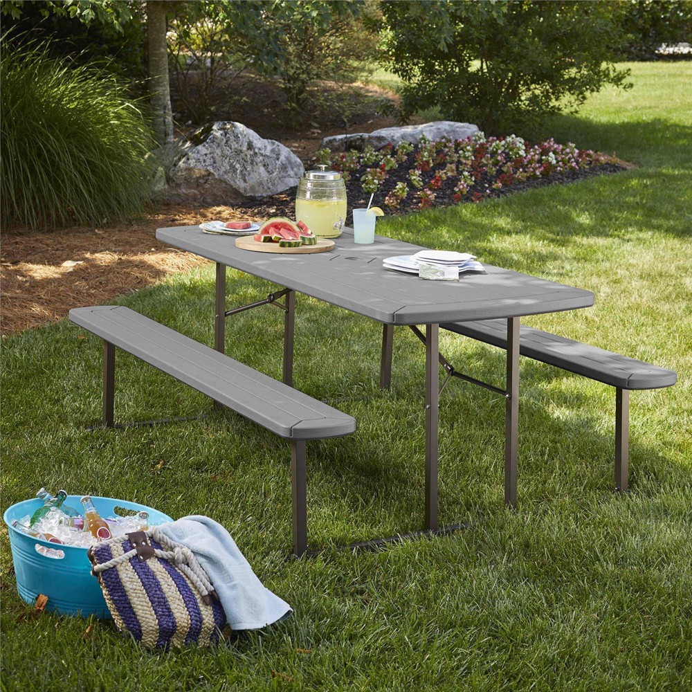 Photos - Garden Furniture Cosco 6' Intellifit Folding Blow Mold Rectangle Picnic Table Gray 