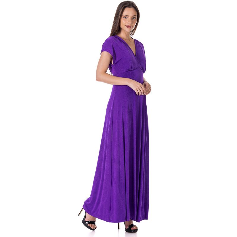24seven Comfort Apparel Womens Flutter Sleeve Metallic Knit Maxi Dress Front Slit Empire Waist, 2 of 7